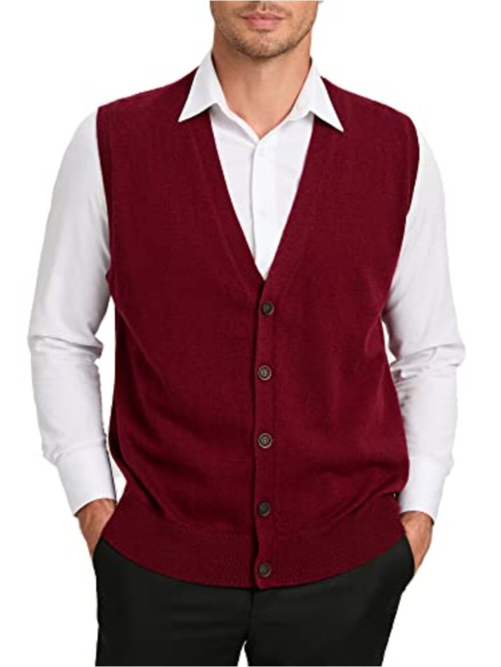 Wool Blend Button Sweater Vest V Neck Sleeveless Cardigan